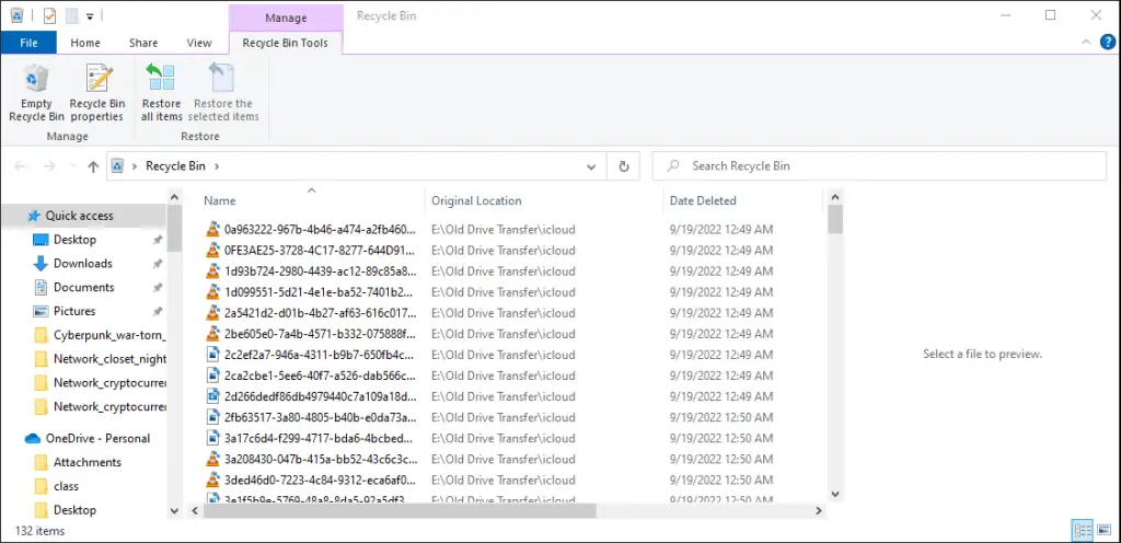 The contents of my recycle bin