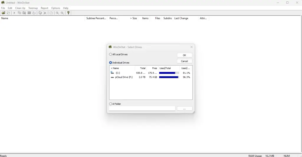 WinDirStat disk selection screen