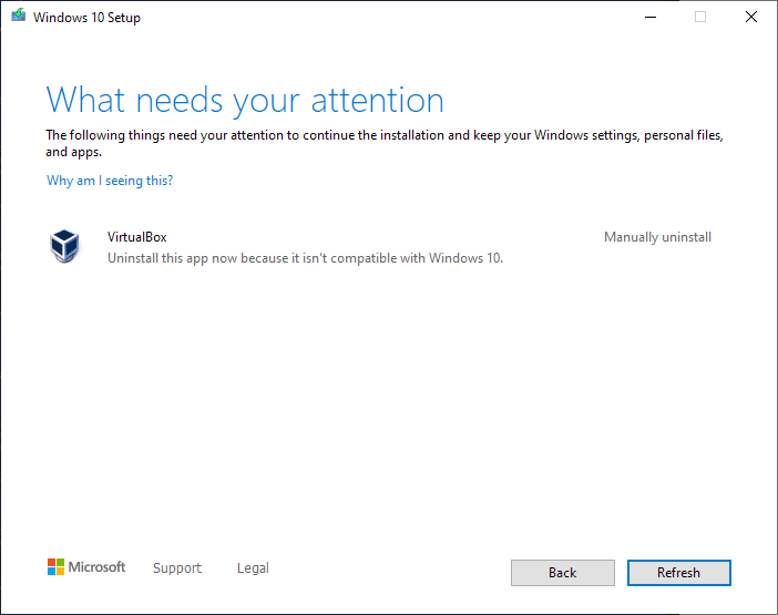 Virtual Box “Uninstall this app” – Windows 10 Setup Fail
