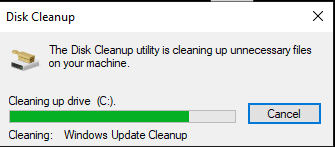 Disk cleanup tool creating free disk space Windows 10