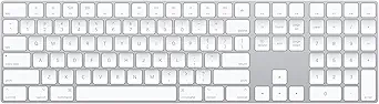 Apple Magic Keyboard silver board with white keys.